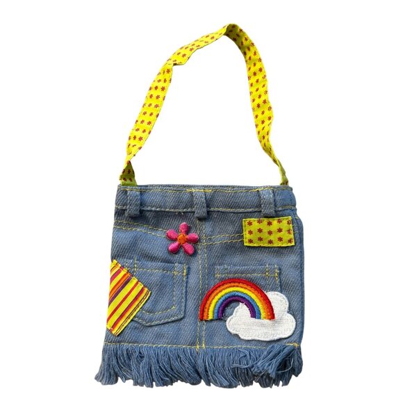 American Girl Ivy Ling Denim Fringe Shoulder Bag With Yellow Strap & Rainbow Pat - Picture 1 of 3